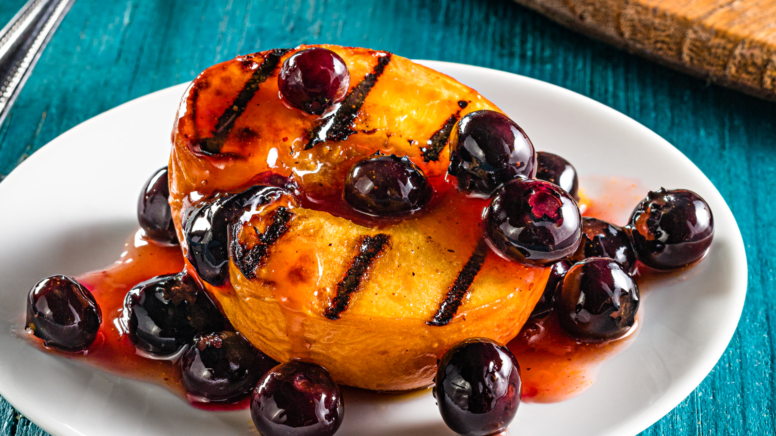 grilled peaches and blueberries
