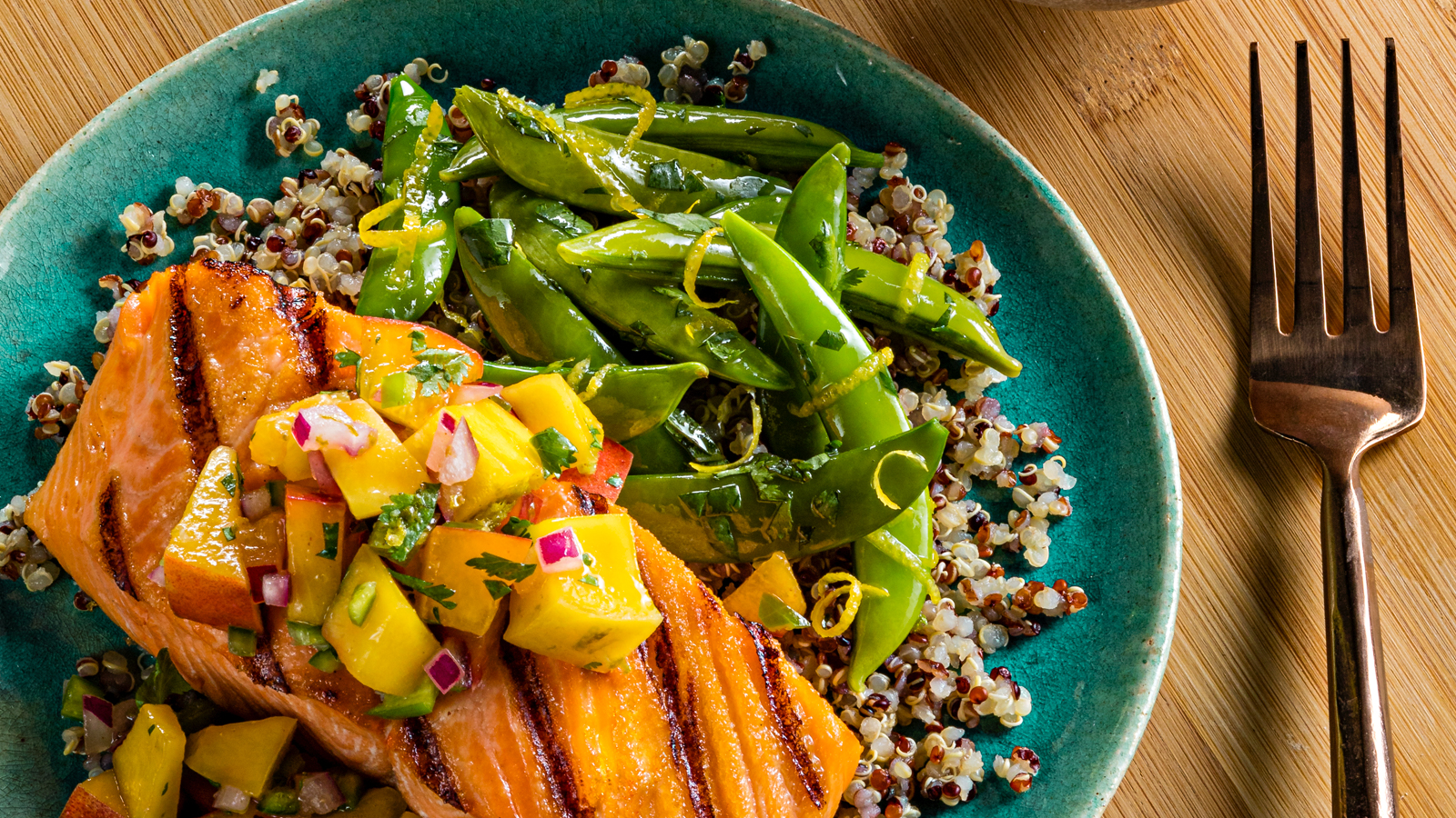 Salmon with Mango and Peach Salsa