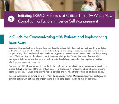 Initiating DSMES Referrals at Critical Time 3—When New Complicating Factors Influence Self-Management