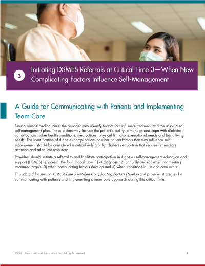 Initiating DSMES Referrals at Critical Time 3—When New Complicating Factors Influence Self-Management