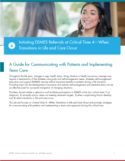 Initiating DSMES Referrals at Critical Time 4—When Transitions in Life and Care Occur